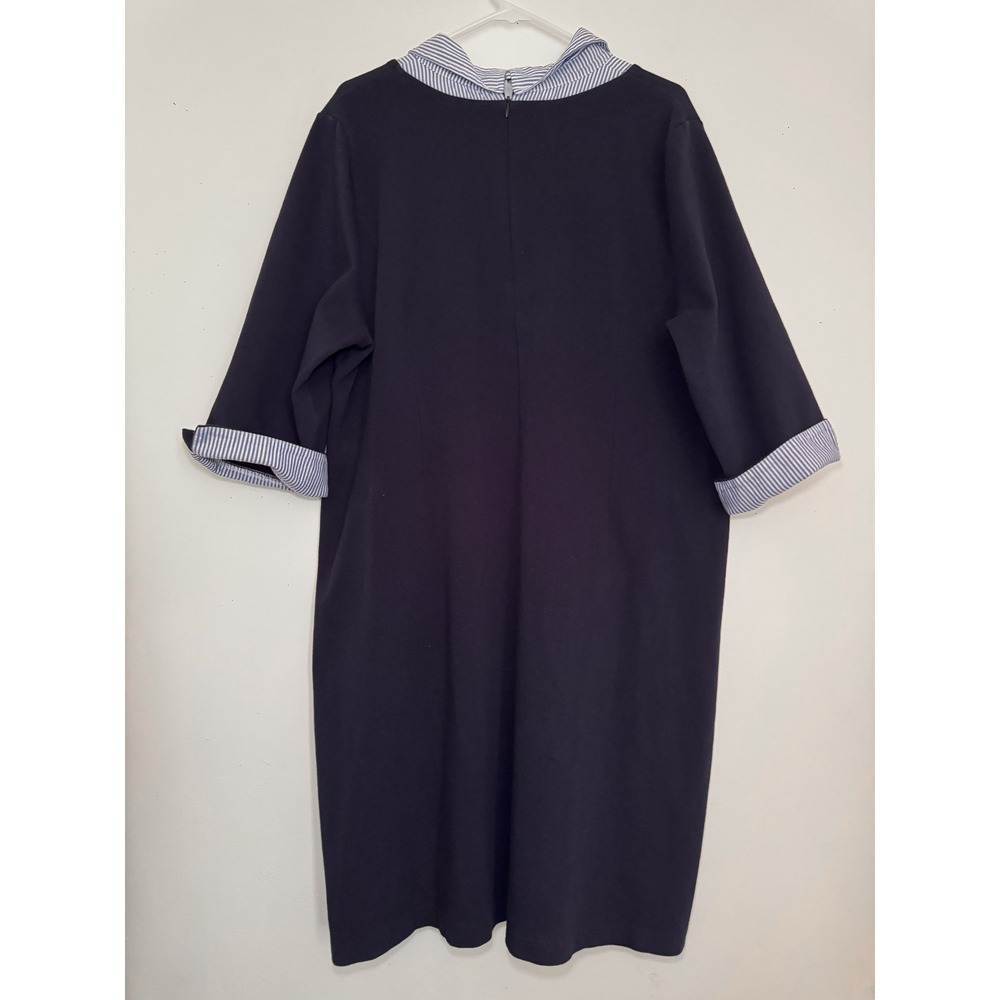 Talbots Navy Blue Layered Look Shift Dress Striped Collar Pockets 3X - Picture 2 of 6